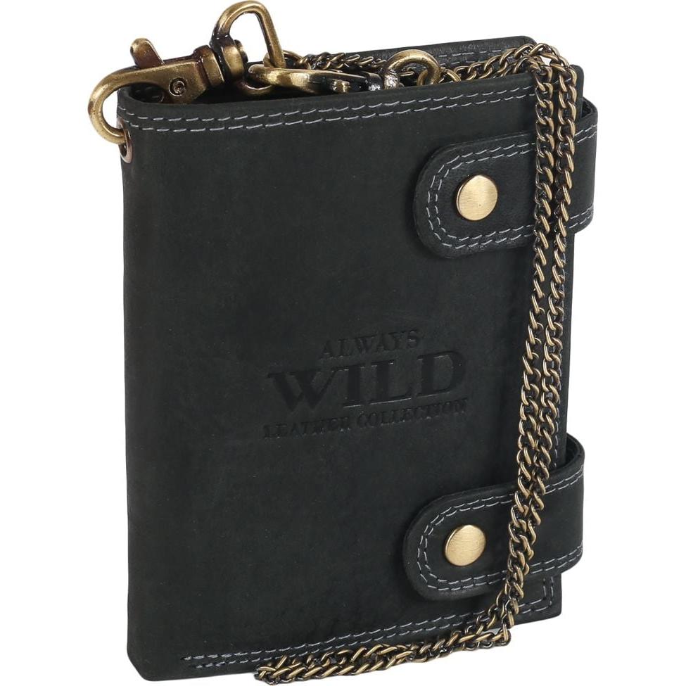 Always Wild, Herren, Portemonnaie, Attraktive Herren-Geldbörse aus Leder mit Messingkette N/A, Schwarz
