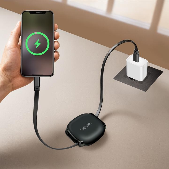 Actual product image LogiLink USB 2.0 Type-C-Kabel, C/M zu C/M, ausziehbar, 480 Mbit/s, 60W, schwarz, 1 m (1 m, USB 2.0, 60 W)