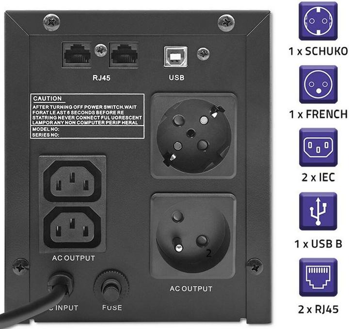 Immagine prodotto Qoltec UPS Monolith | 1500VA | 900W | LCD | USB (1500 VA, 900 W, Interattivo linea UPS)