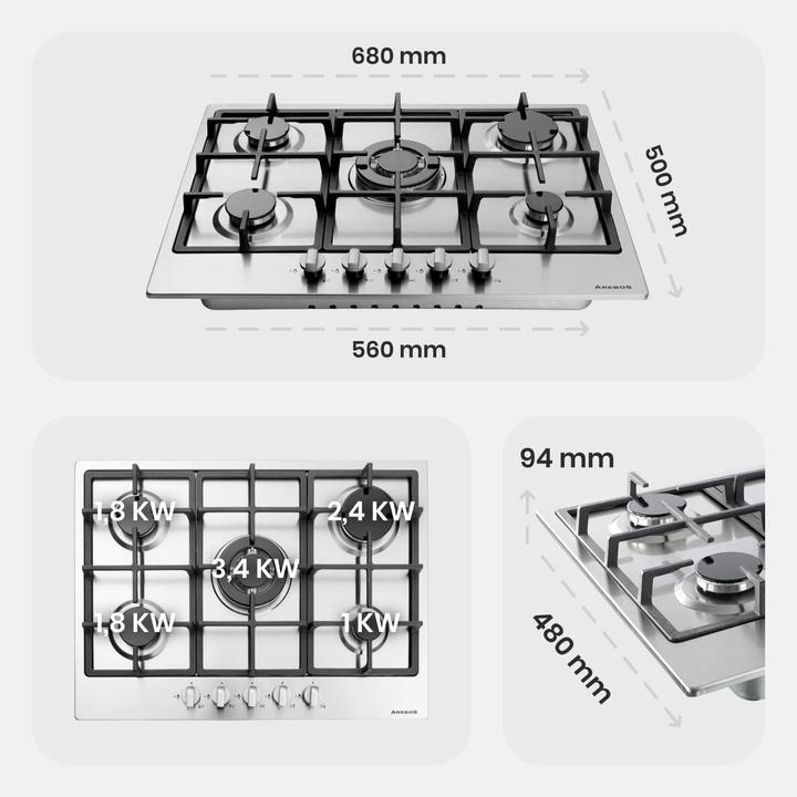 Actual product image Arebos Stainless steel gas hob