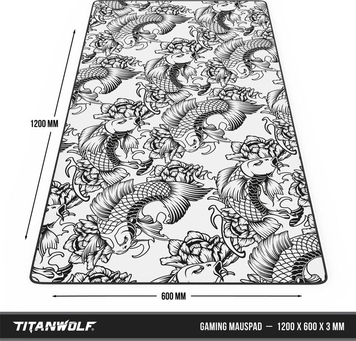 Produktbild Titanwolf Gaming Mauspad, 1200 x 600mm XXXL Speed Gaming Mausmatte, Mousepad Extragrosse Fläche, Koi Tattoo 2 (XXL)
