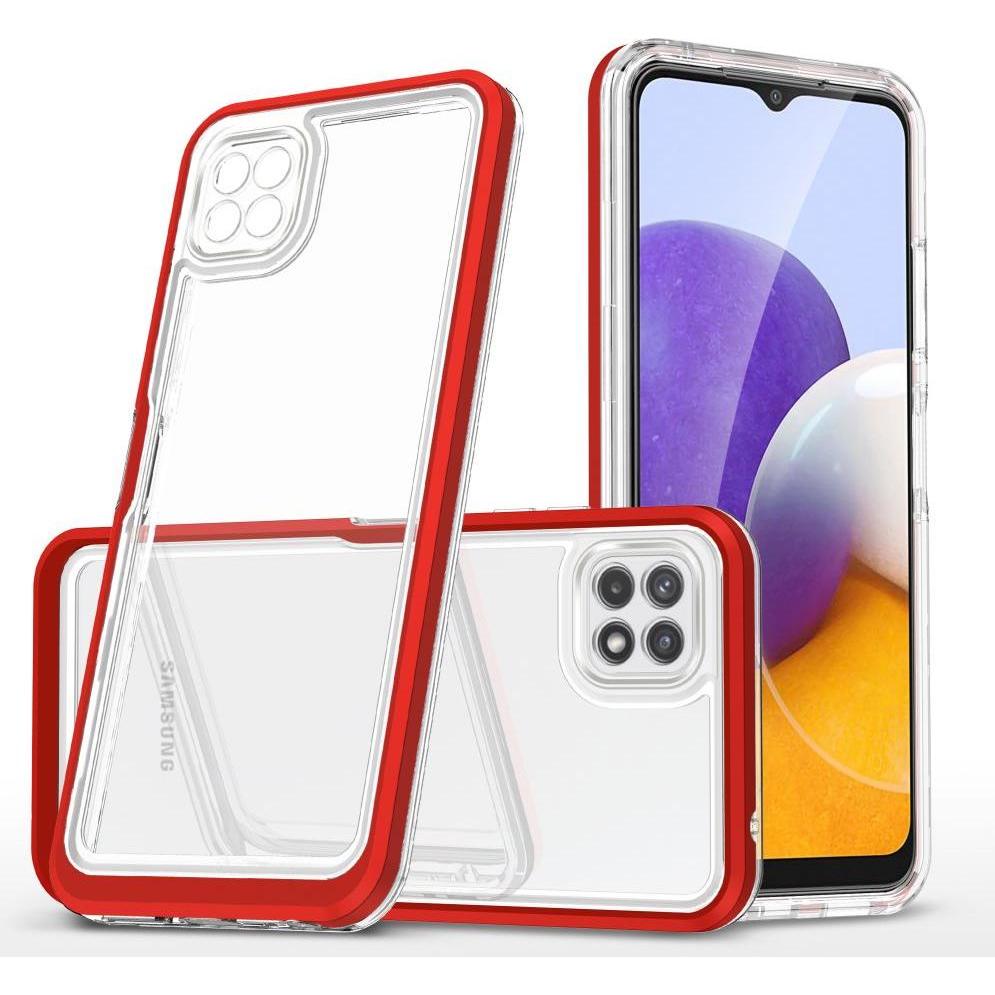 Hurtel Clear 3in1 Case for Samsung Galaxy A22 5G Frame Gel Cover Red (Samsung Galaxy A22 5G), Smartphone Hülle, Rot