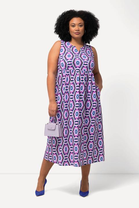 Produktbild Ulla Popken Jerseykleid, A-Linie, Tunika-Ausschnitt, ärmellos (54)