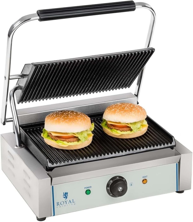 Produktbild Royal Catering Kontaktgrill Tischgrill Elektrogrill Panini Grill Sandwich Maker Geriffelt 2200W