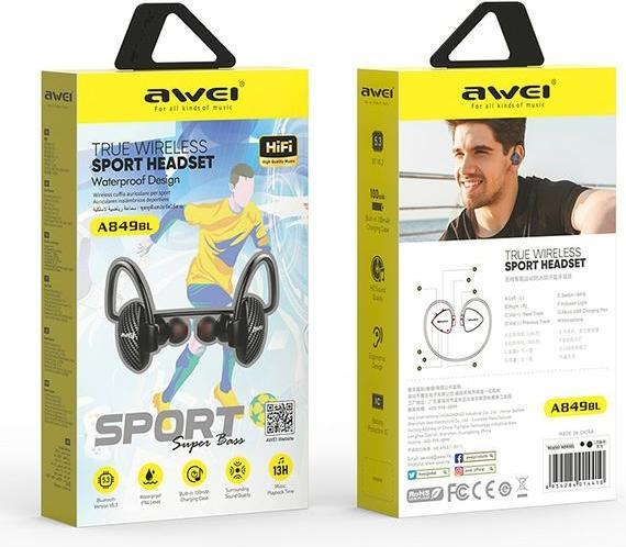 Actual product image Awei słuchawki sportowe Bluetooth A849BLczarny/black (10 h, Wireless)