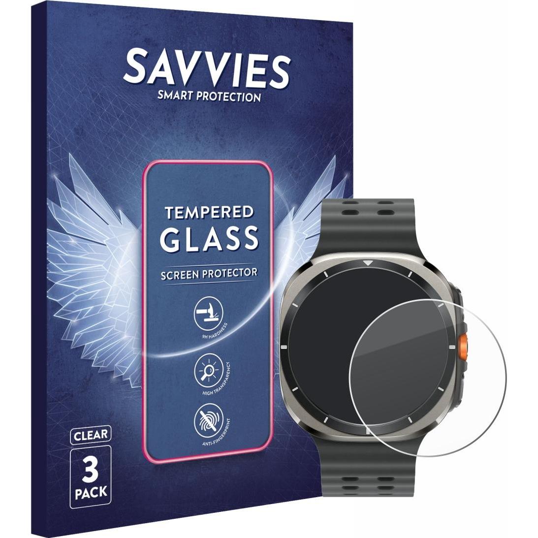 Savvies Panzerglas Schutzglas Displayschutz, Smartwatch Schutzfolie, Transparent