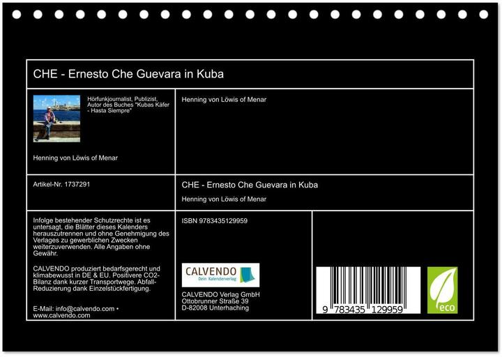 Image du produit CHE - Ernesto Che Guevara in Kuba (Tischkalender 2025 DIN A5 quer), Monatskalender (A5)