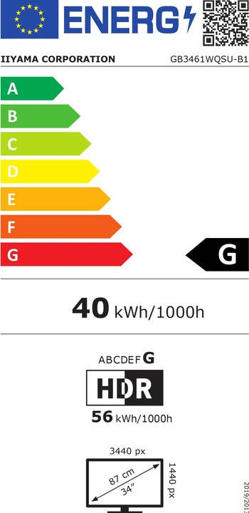 Energy Label iiyama G-Master GB3461WQSU-B1 (3440 x 1440 pixels, 34")