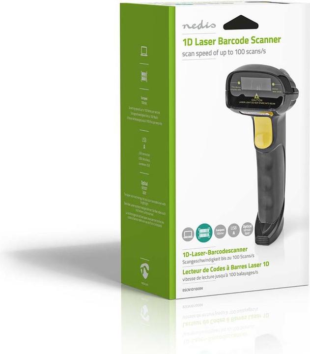 Produktbild Nedis Barcodescanner | Laser | Kabelgebunden | 1D Linear | Stromversorgung über USB | USB2.0 (1D-Barcodes)
