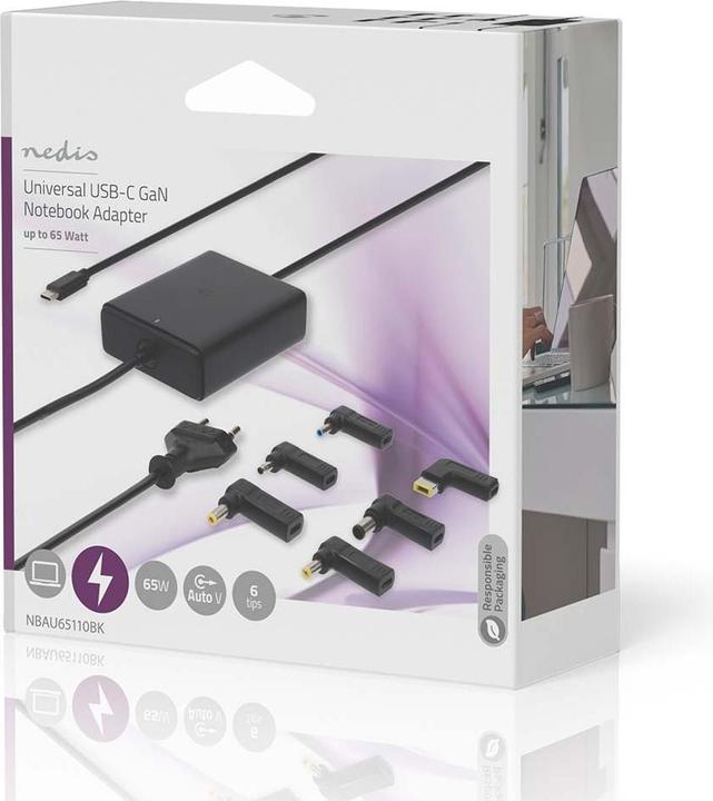 Produktbild Nedis Notebook Adapter | GaN | 65 W | 5 / 9 / 12 / 15 / 20 V DC | 2.4 / 3.0 / 3.25 A | Benutzt für: (65 W)