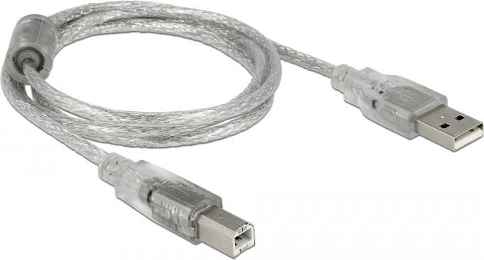 Actual product image Delock USB 2.0 cable USB A - USB B 1 m, Transparent, with ferrite core (1 m, USB 2.0)