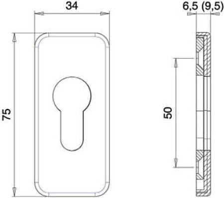 Actual product image Universal Textiles Stainless steel framed door sliding rosette square, PZ, 6mm (Sliding door handle)