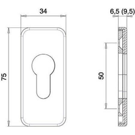 Thumbnail - Universal Textiles, Türgriff + Fenstergriff, Edelstahl Rahmentür Schieberosette eckig, PZ, 9mm (Türgarnitur)