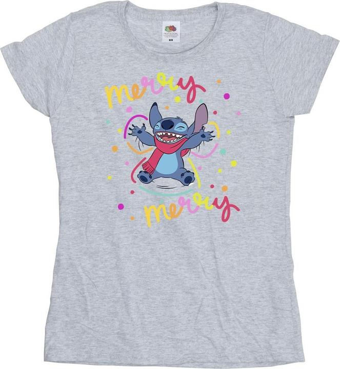 Actual product image Disney Womens/Ladies Lilo & Stitch Merry Rainbow Cotton T-Shirt (L)