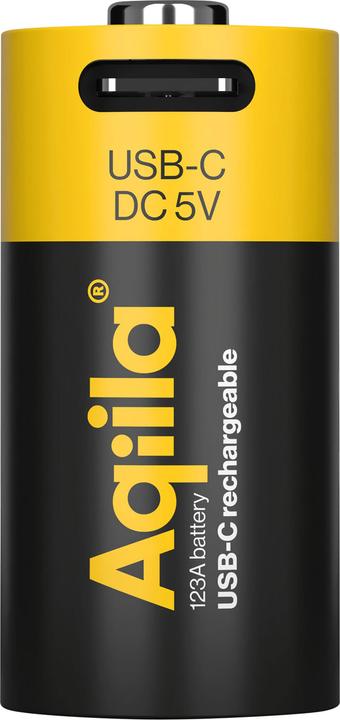 Actual product image Aqiila - USB-C Rechargeable Battery - Size CR123A - 750 mAh - 2-pack (2 pcs., RCR123A, 750 mAh)