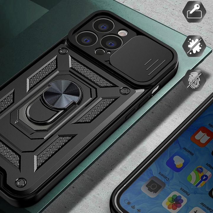 Actual product image Hurtel Hybrid Armor Camshield case for Realme 10 Pro armored case with camera cover black (Realme 10 Pro)