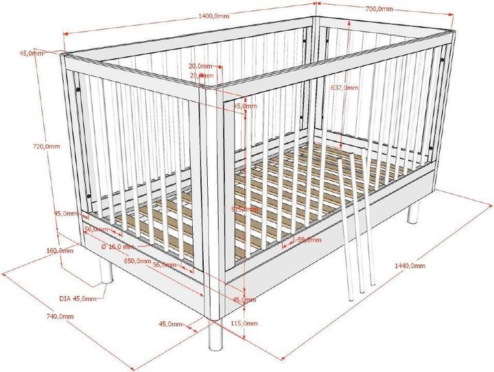 Produktbild Vipack Babyzimmer Forrest Buche 2-teilig Set (Wickelkommode, Babybett)