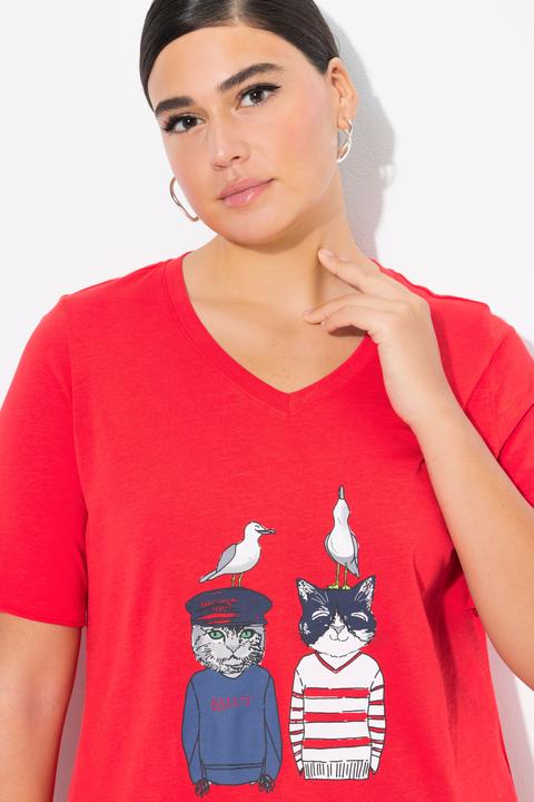 Produktbild Ulla Popken T-Shirt, Katzen, A-Linie, V-Ausschnitt, Halbarm (50, 52)