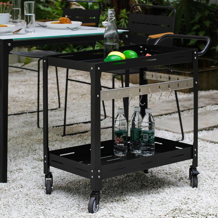 Actual product image Casa.Pro Outdoor Servierwagen Bard Stahl 72x77x38 cm Schwarz