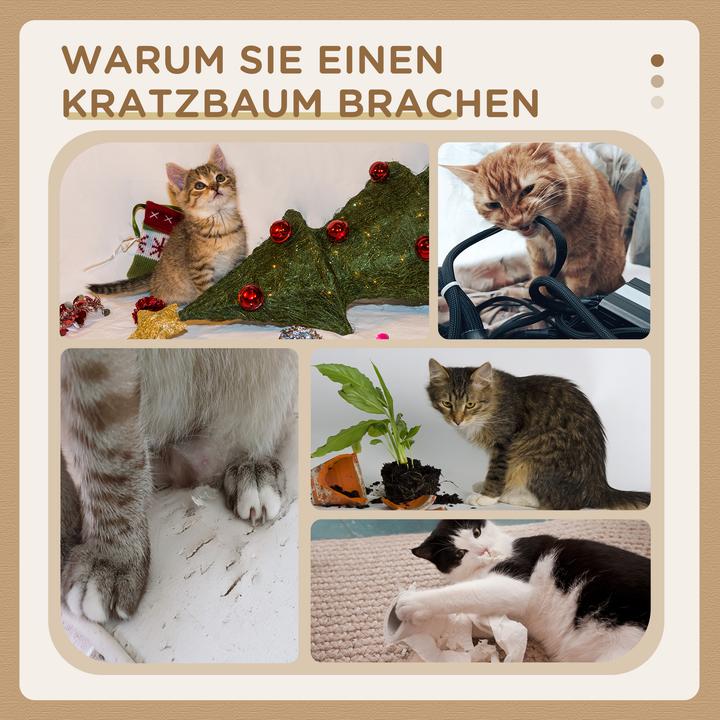 Produktbild PawHut Kratzbaum Spanplatte, Poyester Hellgrau (72 cm, Hellgrau+Cremeweiss)