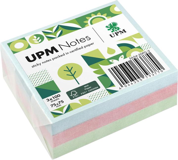 UPM Notes Pastelmix sticky notes double-sided adhesive colour assorted 3 pads (75 x 75 mm)