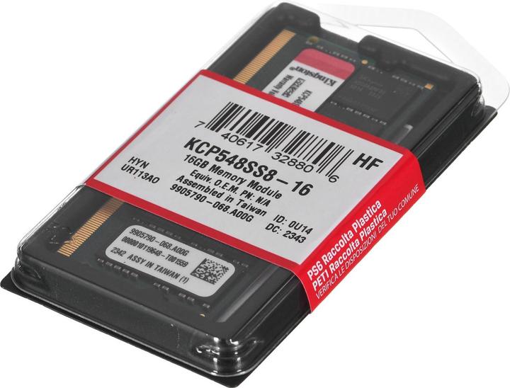 Produktbild Kingston Technology KCP548SS8-16 Speichermodul 16 GB 1 x 16 GB DDR5 4800 MHz (1 x 16GB, 4800 MHz, DDR5-RAM, SO-DIMM)