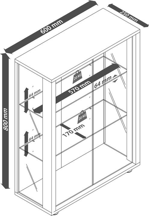 Produktbild VCM Wandvitrine Sammelvitrine Glasvitrine Wand Vitrine Regal Schrank Glas Hängevitrine "Udina Spiegel" (60 x 25 x 80 cm)