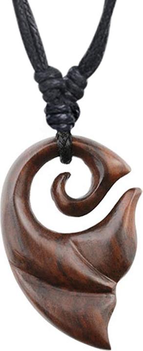 Image du produit Star Piercing Collier noir pendentif aileron de vague en bois Narra (sans laiton, Organique)