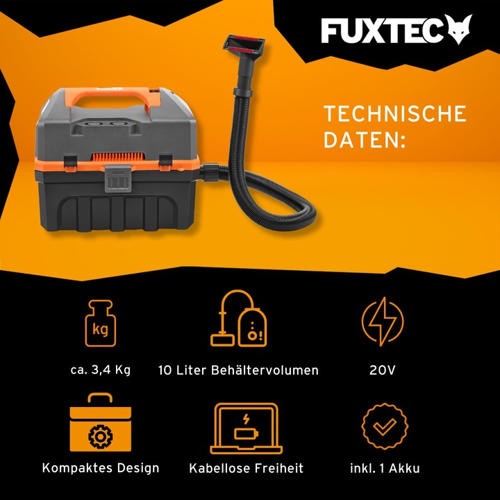 Actual product image Fuxtec Cordless wet/dry vacuum cleaner SET FX-E1VC20 (Wet dry vacuum cleaner)