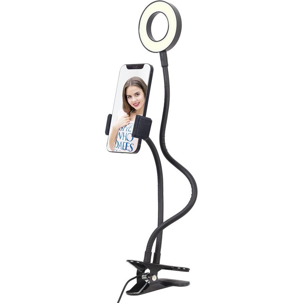 Thumbnail - Gembird MOBILE ACC SELFIE RING&HOLDER/LED-RING4-PH-01, Smartphone Halterung, Schwarz