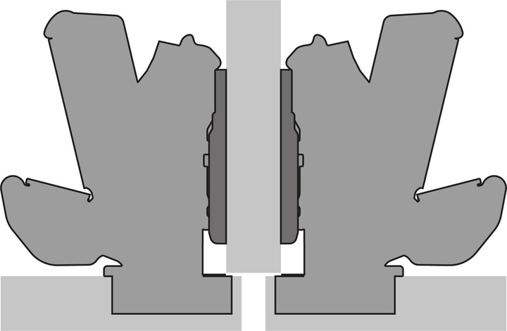 Actual product image Hettich Sensys 8657 zero-penetration pot hinges, corner and center hinge