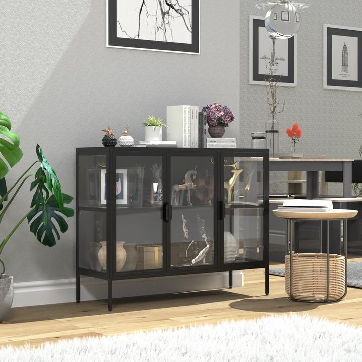 Produktbild VCM Stahl Glas Vitrine Sideboard Floka L (110 x 35 x 80 cm)