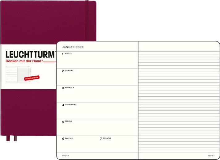 Produktbild Leuchtturm1917 LEUCHTTUR Wochenkalender Medium 2025 44370486 1W/1S port red A5 (A5, 1 Woche / 1 Seite)