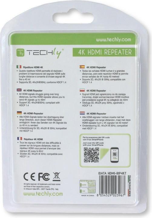 Produktbild Techly HDMI 2.0 4K Repeater YUV 4:4:4