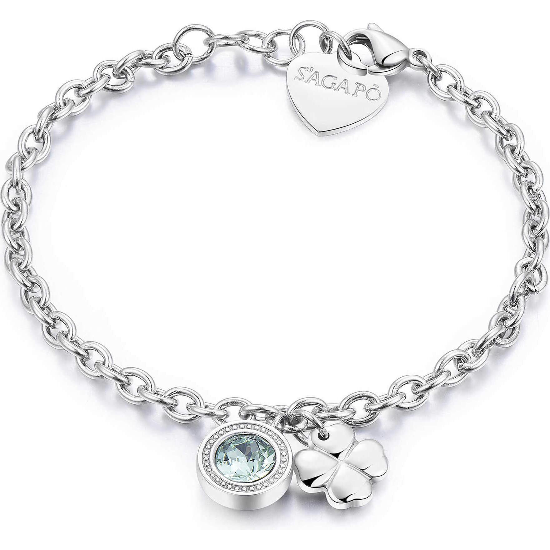 Sagapo, Bracciale, S'AgapÃµ - Steel bracelet with crystal and four-leaf clover Lucky Light SKT12