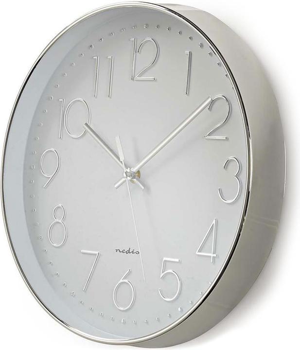 Image du produit Nedis CLWA015PC30SR Horloge murale circulaire de 30 cm de diamètre, blanche et argentée (30 cm)