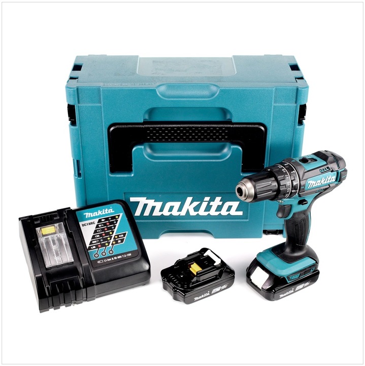 Image du produit Makita DHP 482 - 18 V Li-Ion Perceuse visseuse à percussion sans fil avec boîtier Makpac + 2x Batter (Fonctionnement sur batterie)