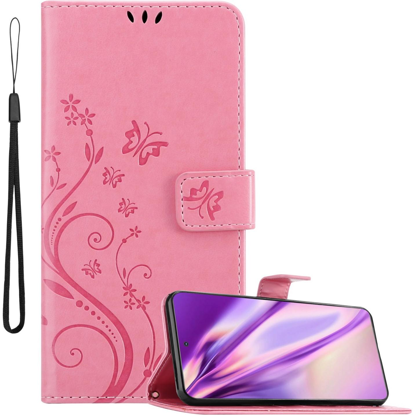 Cadorabo Flower Book Hülle für Motorola EDGE 20 (Motorola Edge 20), Smartphone Hülle, Rosa
