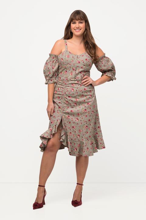 Produktbild Ulla Popken Minikleid, Rosen, Halbarm, schulterfrei, Volantsaum (46)