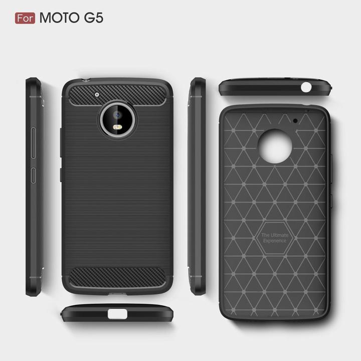 Produktbild König Design Motorola Moto G5 TPU Case Carbon Fiber Optik Brushed Motiv Schutz Hülle Grau Neu (Motorola Moto G5)