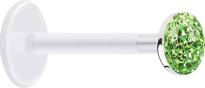Immagine prodotto Star Piercing Micro Labret trasparente con disco di cristallo strato protettivo epossidico verde chiaro (senza ottone, Argento 925, Materiale sintetico)