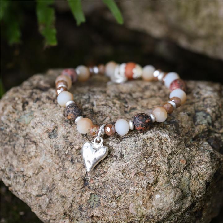 Andreani Armband aus echtem Leoparden Jaspis mit Herzanhänger (Jaspis)