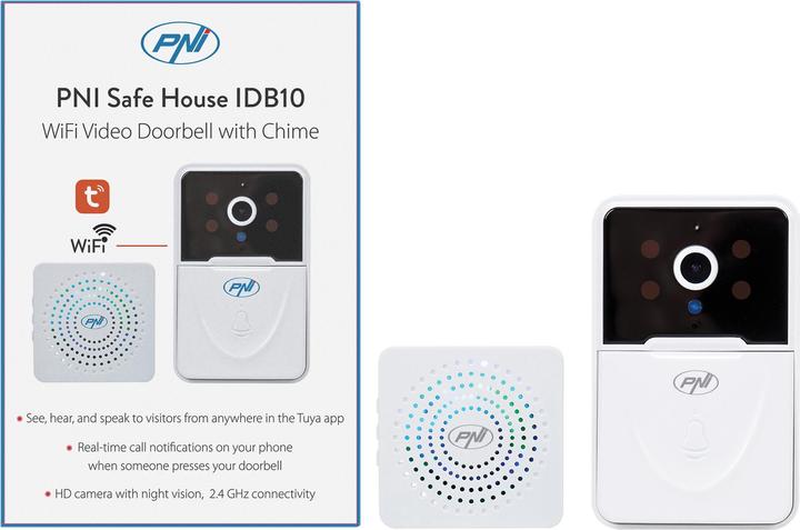 PNI Safe House IDB10 Video doorbell, WLAN, Tuya control, night vision, ringtone selection, volume (Wi-Fi)