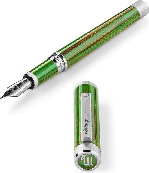 Actual product image Montegrappa Iszez3ip g8 Zero fountain pen, zodiac sign Virgo, palladium, M steel nib (Green)