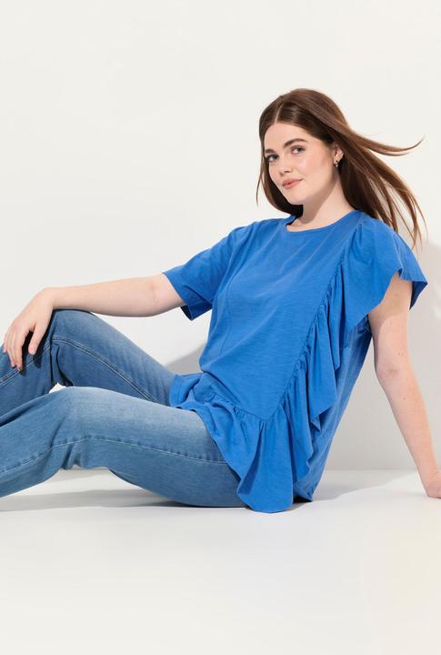Immagine prodotto Ulla Popken T-shirt in cotone biologico con volant, scollo a girocollo e mezze maniche (58)