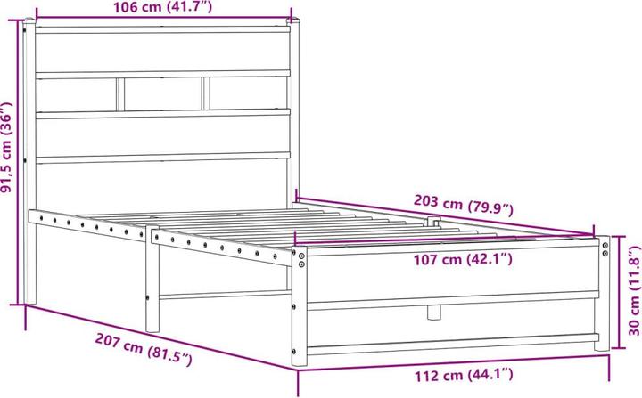 Produktbild vidaXL Metallbett Bett Lattenrost Einzelbett Bettgestell ohne Matratze 107x203cm (107 x 203 cm)