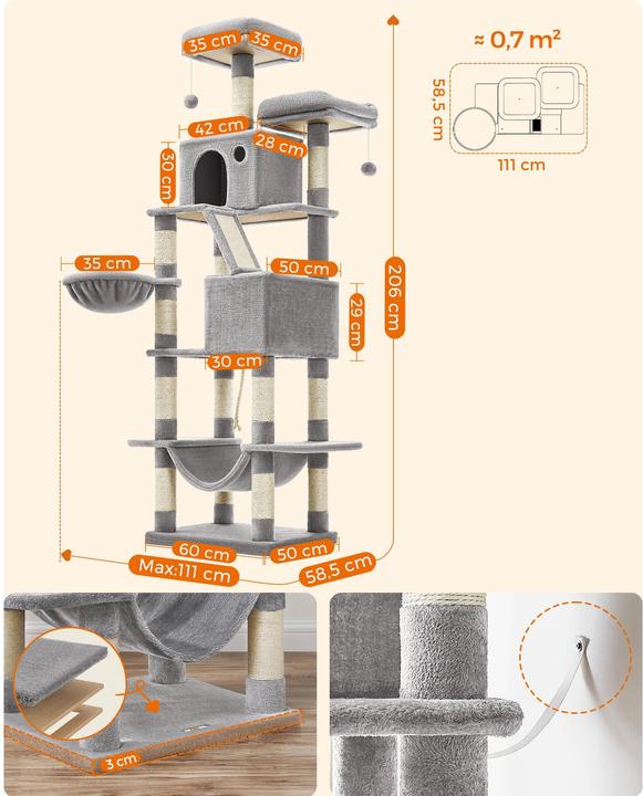 Actual product image Feandrea Cat Spa (206 cm, Grey)