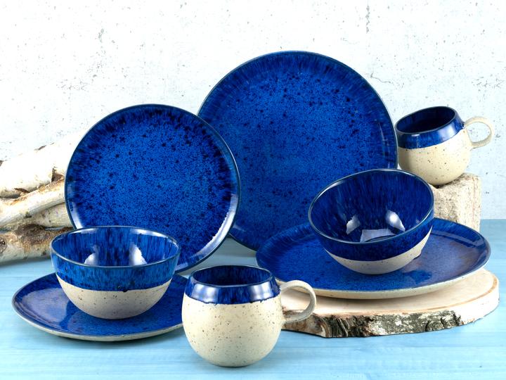 Actual product image CreaTable Deep Blue stoneware crockery set, 8-piece, handmade with an elegant sand look (2 pcs.)