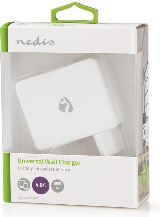 Actual product image Nedis Mains charger - 2X 1 A / 2X 2.4 A - Port type: 4X USB-A - 24 W - single voltage output - PC - (24 W, 4 ports)