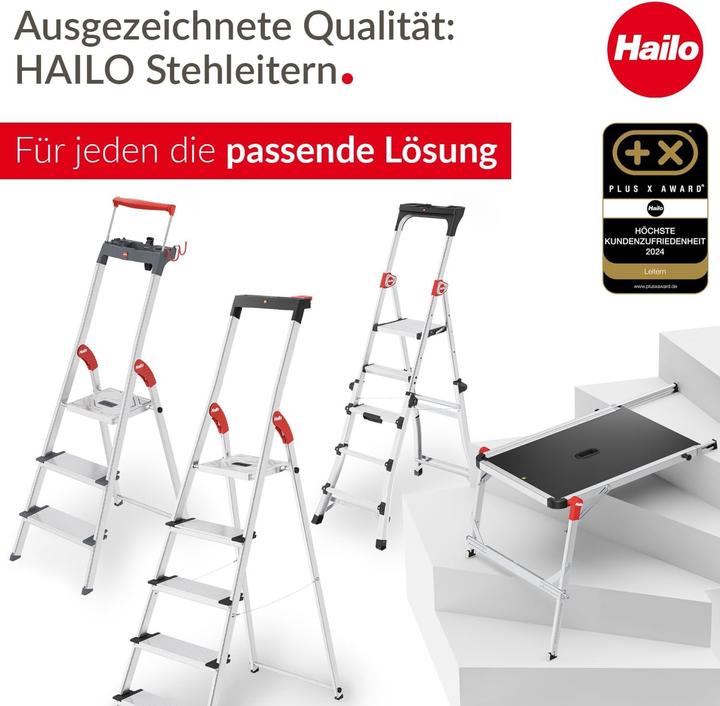 Actual product image Hailo L80 ComfortLine, aluminium safety stepladder, 4 steps (Stepladder, 150 cm)